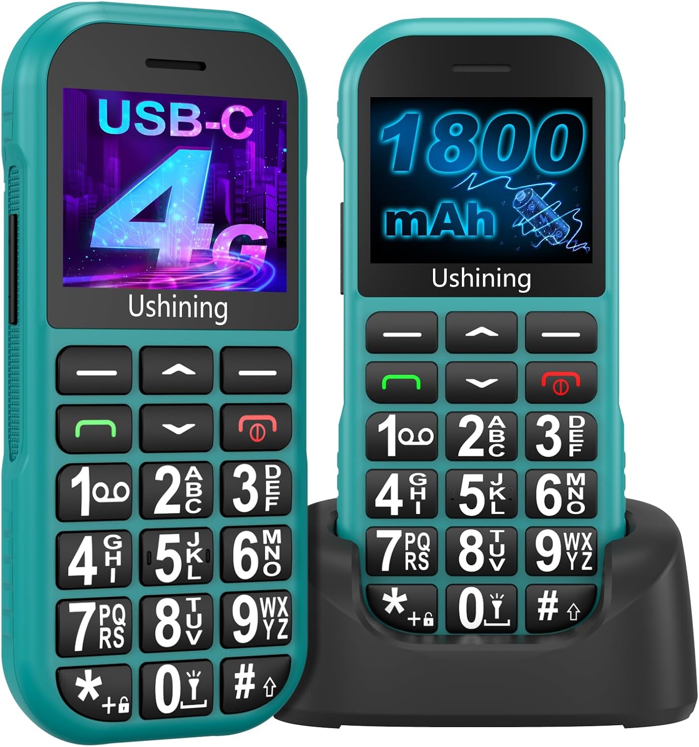 ukuu 4G Volte Big Button Mobile Phone for Elderly, 1.8 inch LCD Display SIM-Free & Unlocked Mobile Phones 1800mAh Long Standby Easy to Use Basic Mobile Phone with USB-C Charging Dock – Green