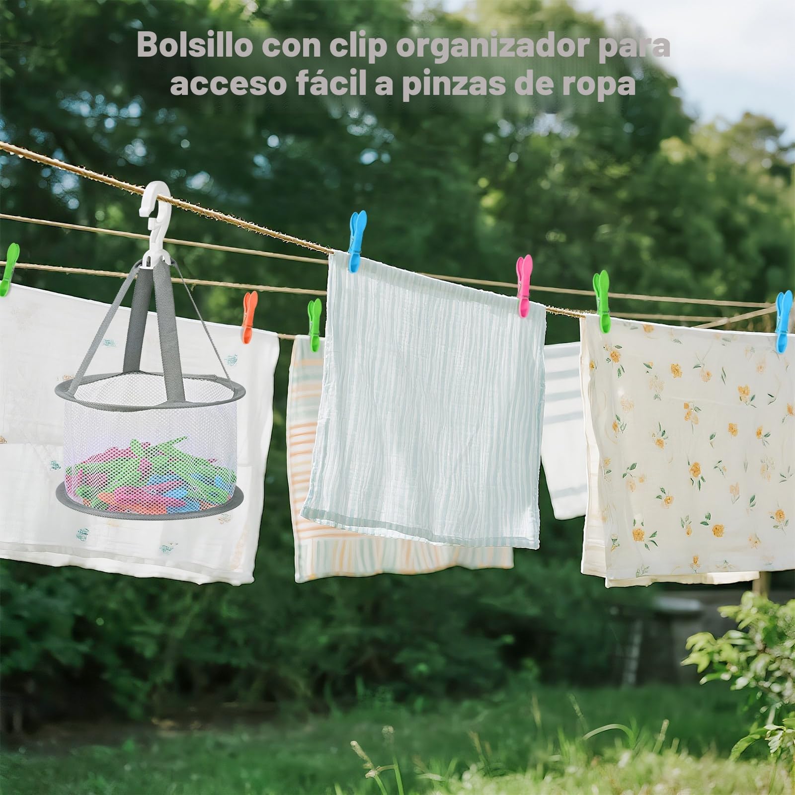 48 Pinzas de la Ropa de plástico Multicolor con para la, Cesta y Bolsa para Pinzas de la Ropa, Antideslizantes y Resistentes al Viento, sin impresión, Pinzas para Toallas, adecuadas