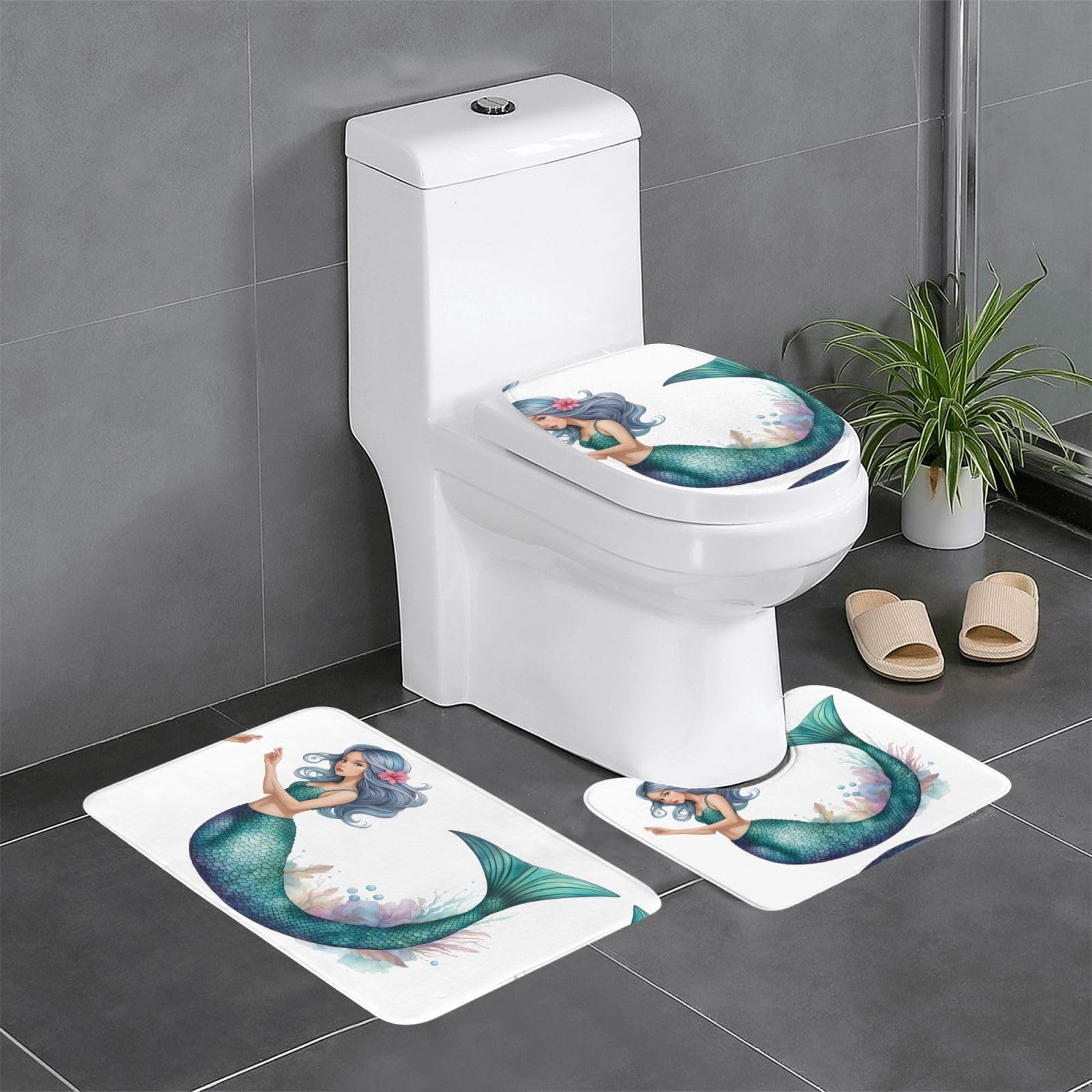 Tapis de salle de bain queue de sirène antidérapant pour éviter les glissades