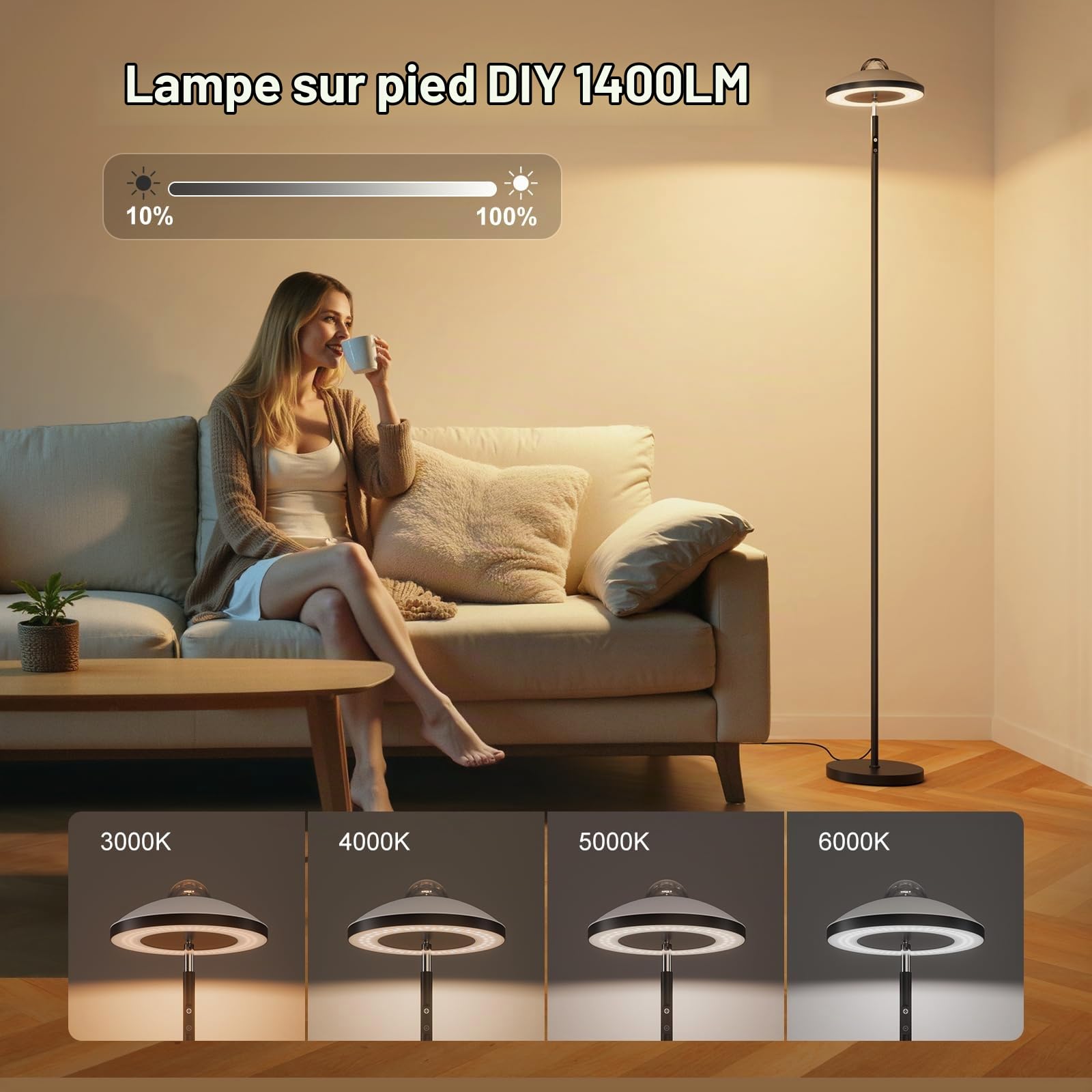 DUSKTEC Lampadaire 3-en-1 avec projecteur Galaxy Star et Aurore Boréale RGB