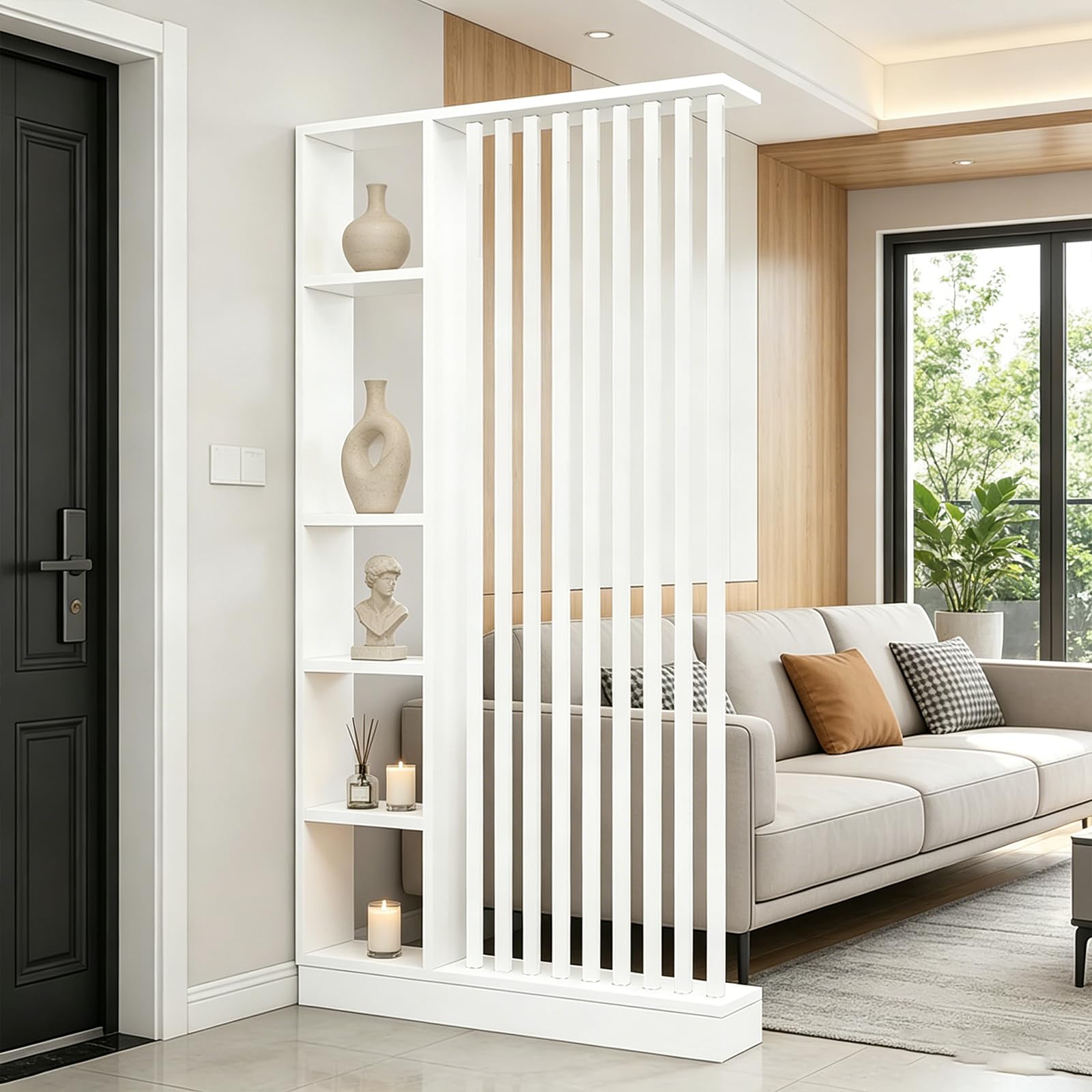 Divisorio a parete con ripiano contenitore (A Bianco, 120 cm)