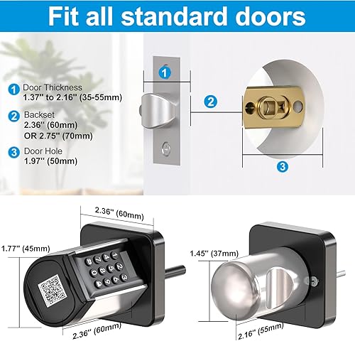 Miniatura 4 de WELOCK - Cerradura inteligente WiFi, perilla de entrada sin llave 5 en 1 con bloqueo automático, control de aplicación Bluetooth, contraseña, 2