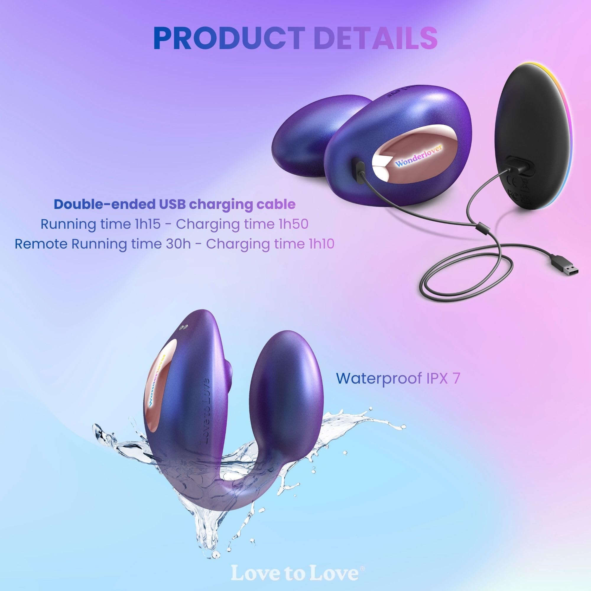 Love to Love Wonderlover – Sex toy ovetto vibrante con telecomando a distanza, doppia stimolazione clitoride & punto G, tecnologia flapping, 9 modalità, impermeabile, utilizzo a mani libere