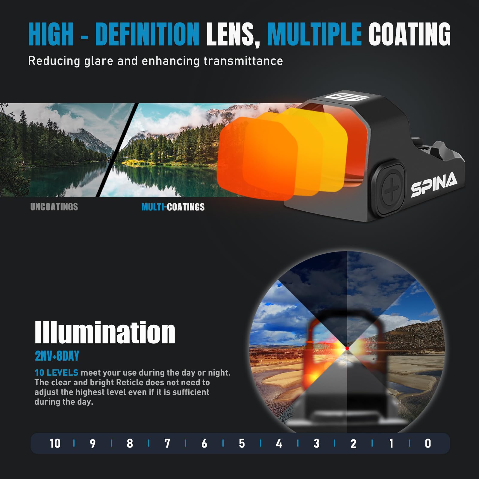 SPINA OPTICS LH-30 Mirino a Punto Rosso Red Dot Sight 3 MOA Shake Awake RMSC