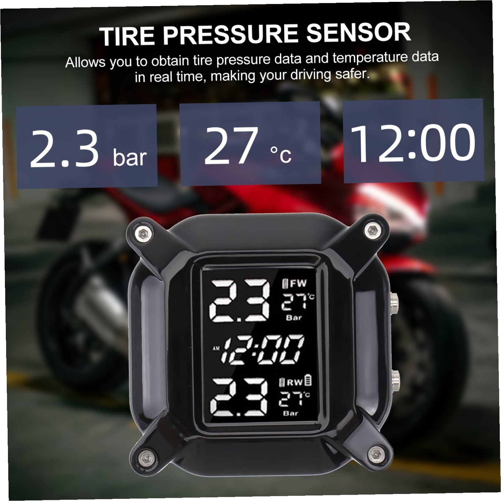 Sensor de Presión de Neumáticos y Diseño Inalámbrico Profesional Material Plástico Resistente Alta Precisión y Monitoreo en Real de Temperatura para Motocicleta