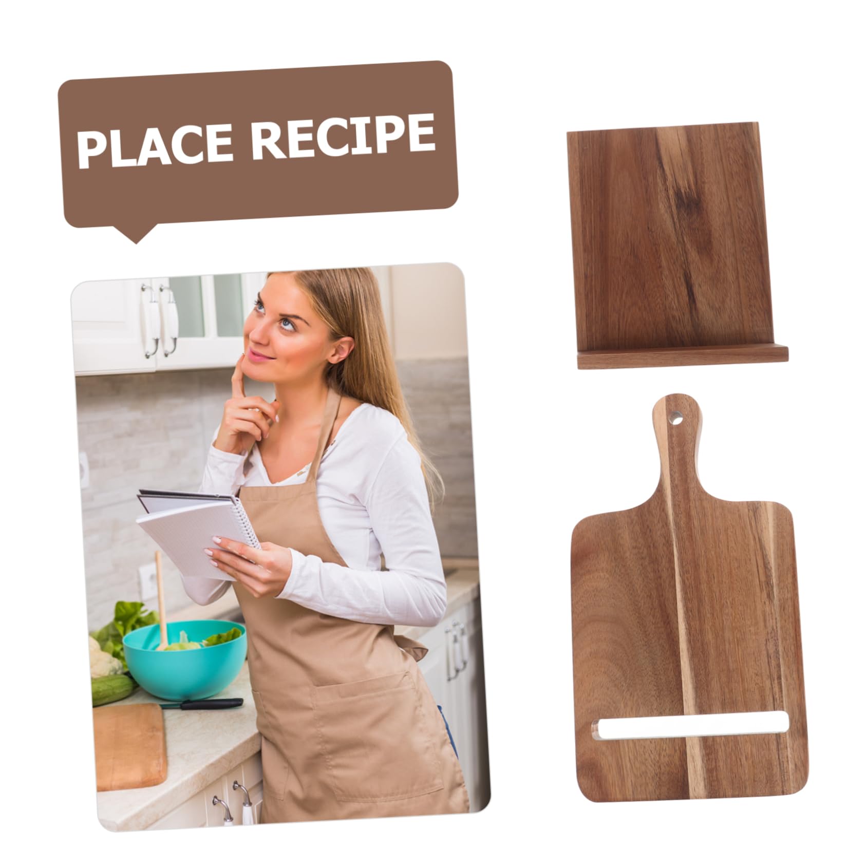 Ciieeo Porta Ricette da Cucina Scaffale Elegante da Parete Supporto Stabile in Legno Marrone e Design Salvaspazio per Menu e Libri di Cucina e Casa