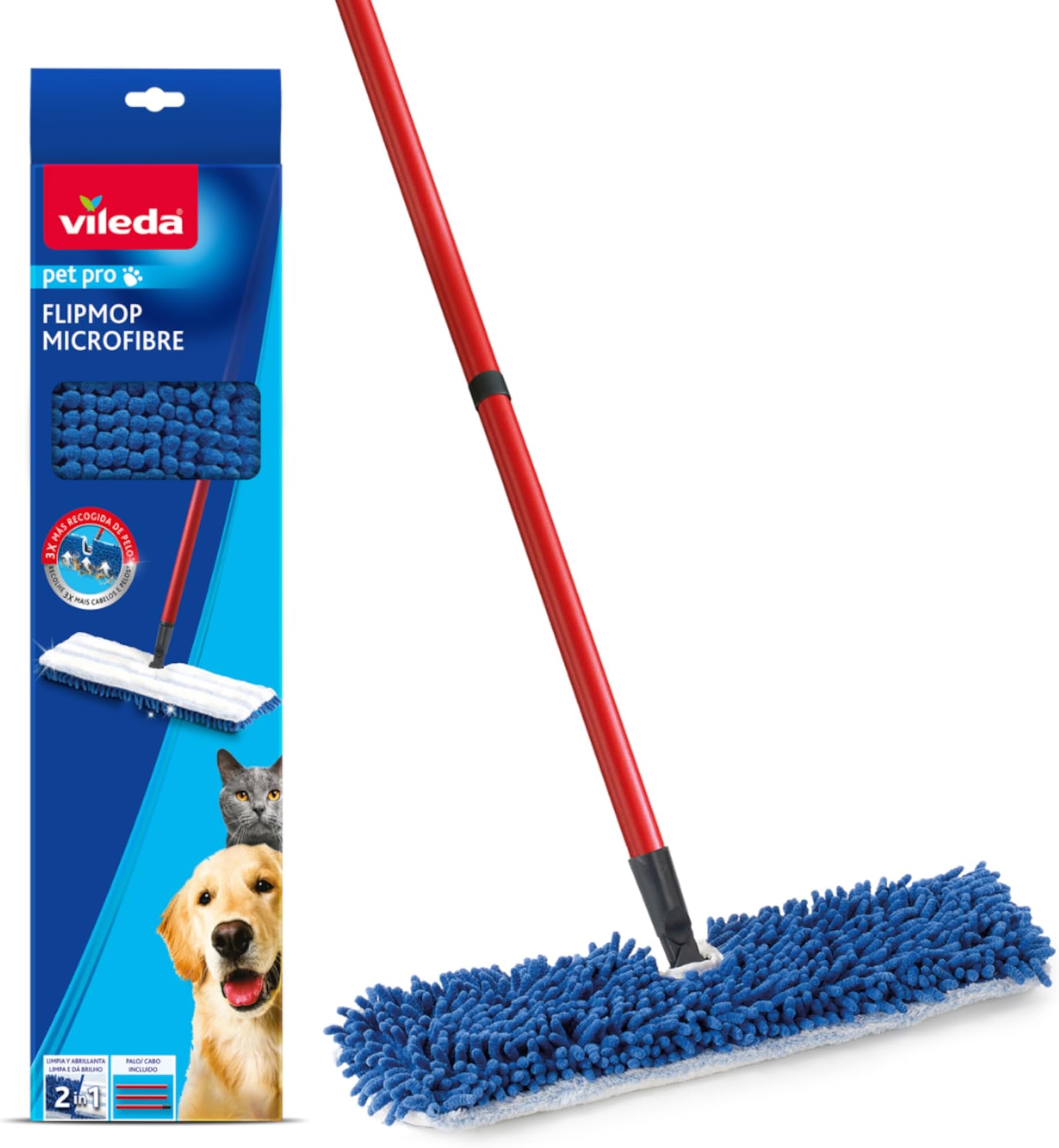 Vileda Microfiber Flip Mop Pet Pro, Red, Large