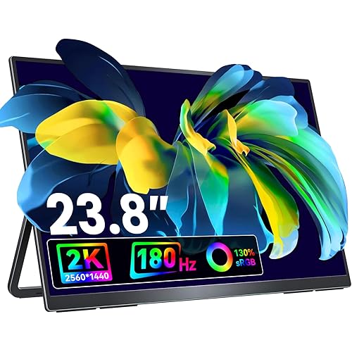 VisionOwl Large Portable Monitor 23.8-Inch 2K QHD 180Hz Refresh Rate Laptop Monitor, 130% sRGB, IPS Panel, USB-C & HDMI for Laptop, PC, Mac, PS5, Xbox, Built-in Kickstand, Speakers, VESA Mountable