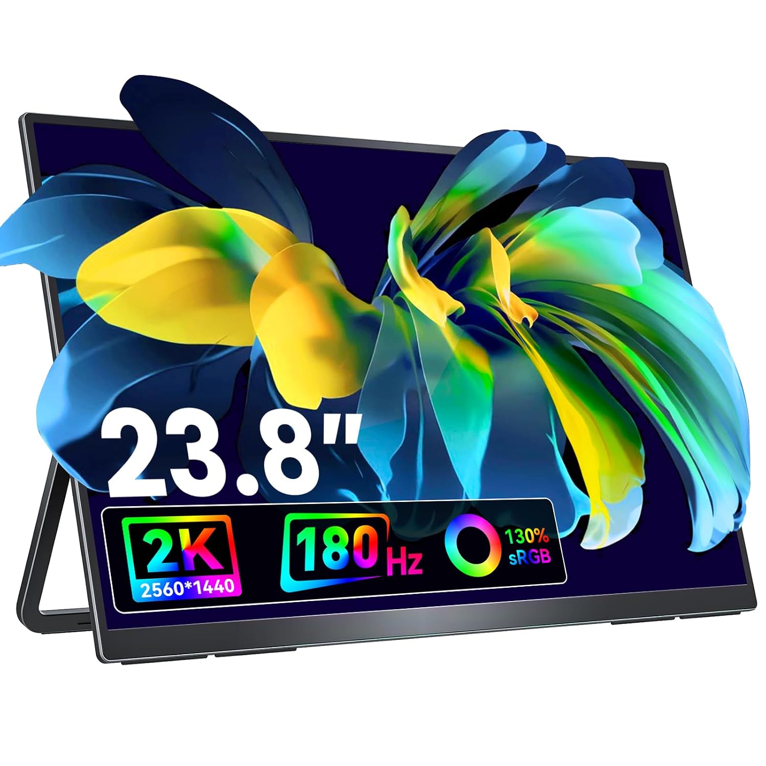VisionOwl 23.8 Inch Large Portable Monitor-2K QHD 180Hz Refresh Rate Gaming Monitor, 130% sRGB, IPS Panel, USB-C & HDMI for Laptop, PC, Mac, PS5, Xbox, Built-in Kickstand