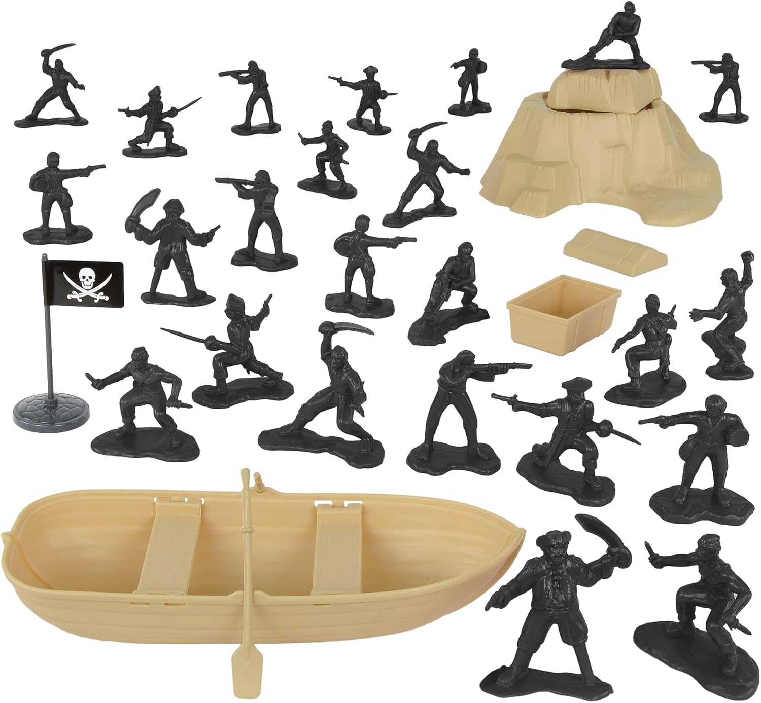 Tim Mee Pirates of Treasure Island - Black 28pc Plastic Toy Figures Boat Chest