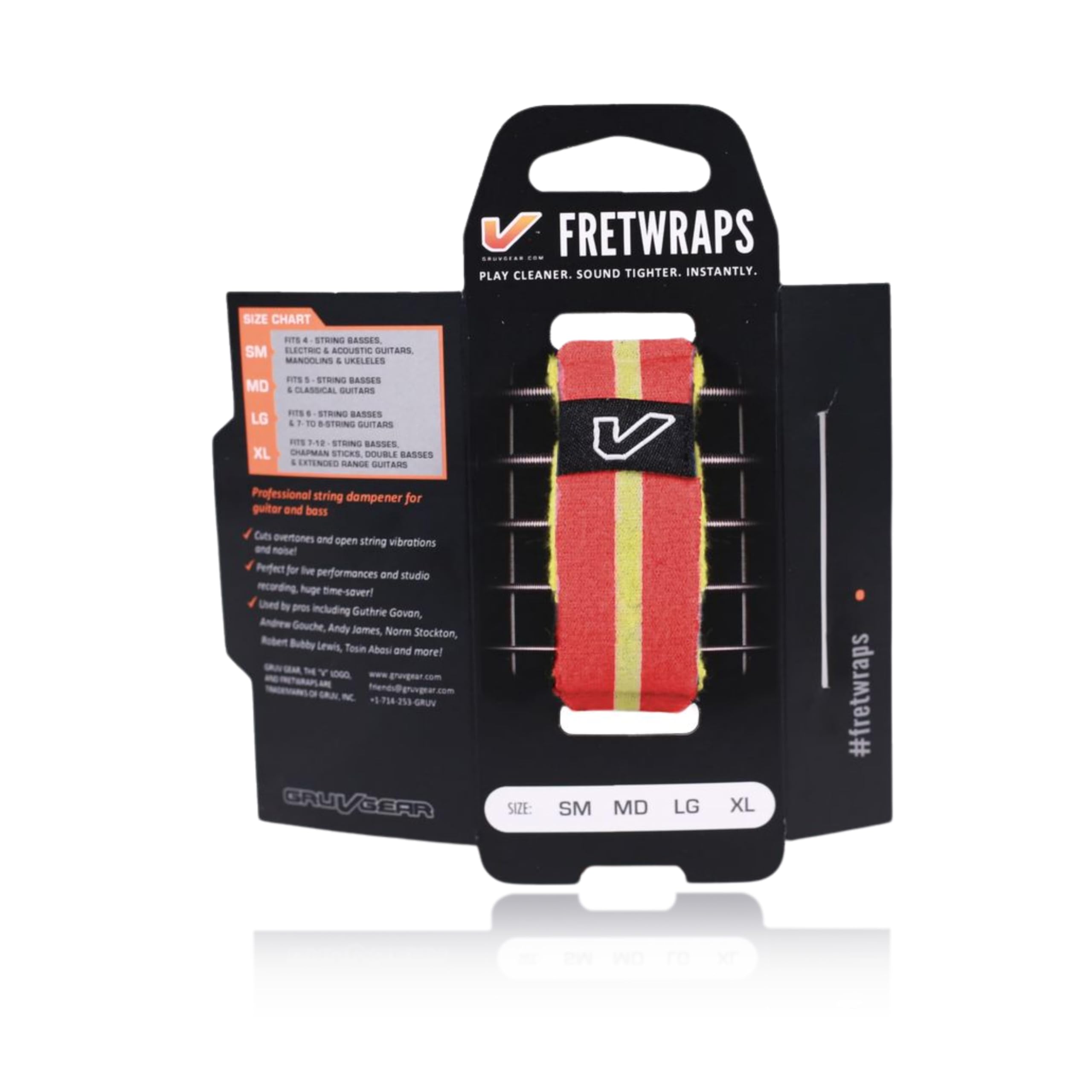 Gruv Gear Fret Wrap &amp; Guitar Mute, Fretwrap for Acoustic, Electric &amp; Bass | String Dampener Recording, Tapping &amp; Practice Accessory (1 Pack, Large Red/Yellow, Fits 6 String Bass, 8 String Guitar)