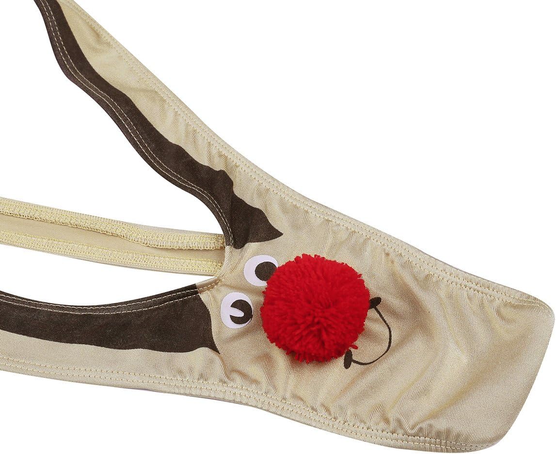 FEESHOW Christmas Gag Gift Reindeer Mankini G-Strings Novelty Men Thong Underwear