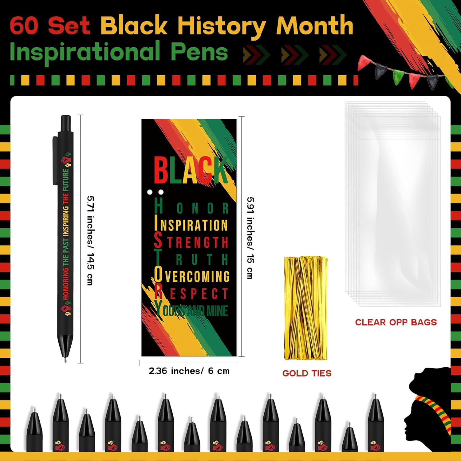 Sayglossy 60 Sets Juneteenth Gifts Inspirational Ballpoint Pens and Bookmarks Bulk Black History Party Favors Decorations for African American Freedom Day