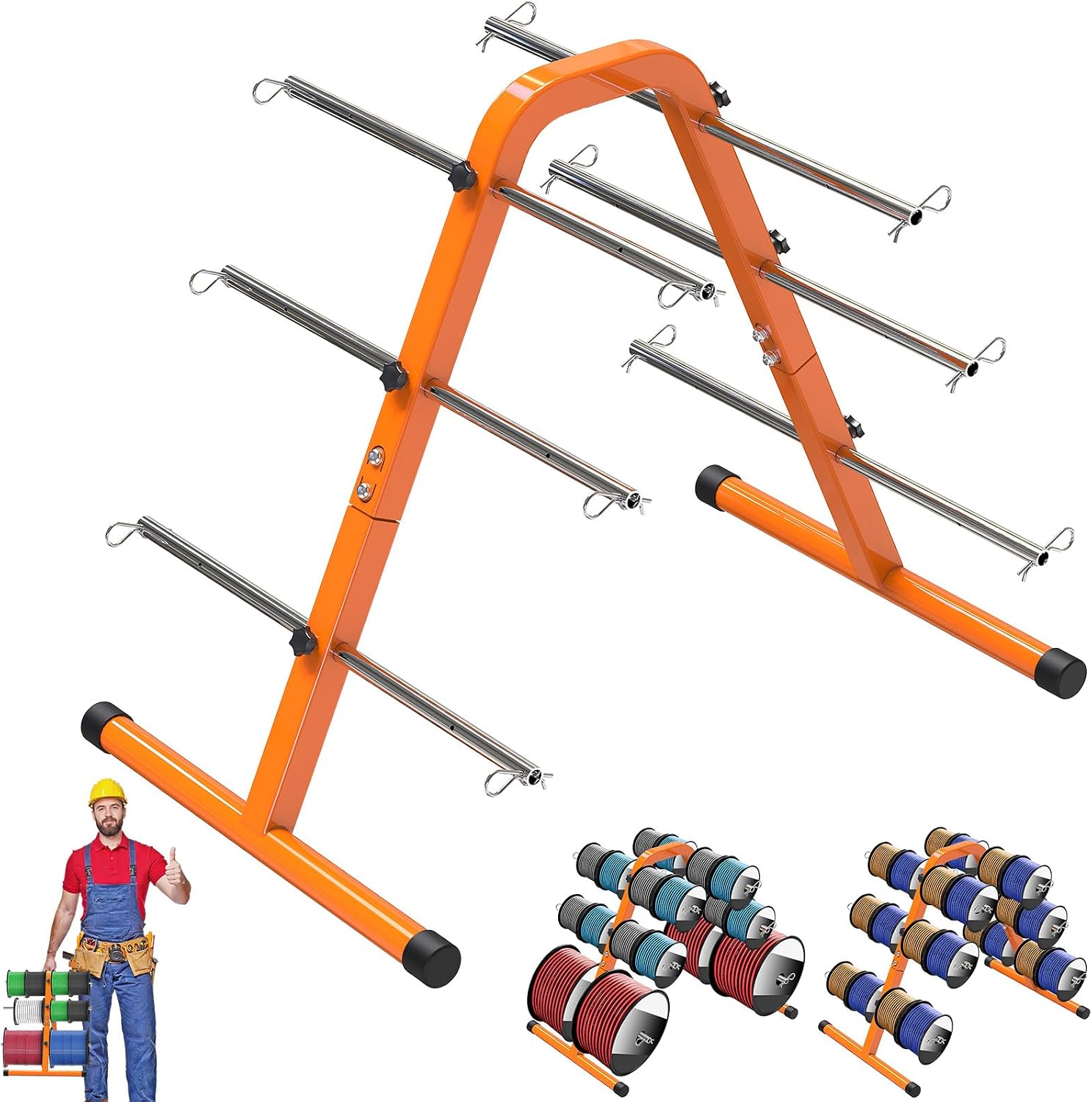 Kipika Portable Wire Spool Rack - Heavy-Duty Steel Cable Dispenser with 6 Adjustable Rods, Spool Rack Holder for Efficient Storage & Dispensing, 8" Max Capacity,