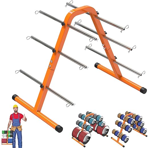 Kipika Portable Wire Spool Rack - Heavy-Duty Steel Cable Dispenser with 6 Adjustable Rods, Spool Rack Holder for Efficient Storage & Dispensing, 8" Max Capacity,
