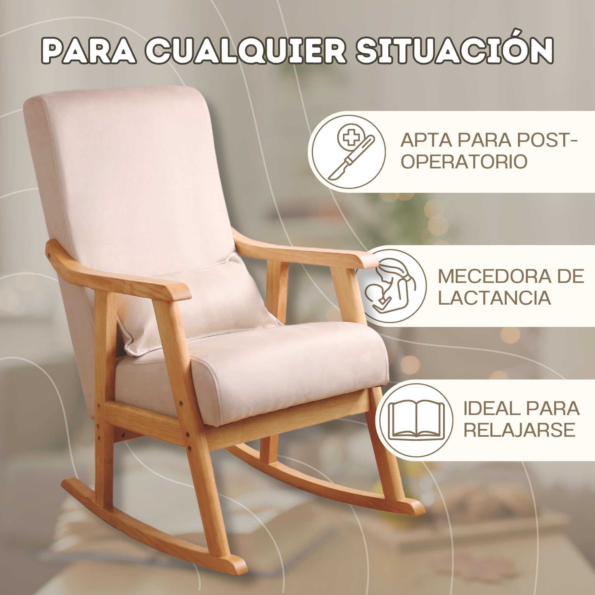 HOME DESIGN & CONFORT Fotel Bujany Model Paris z Poduszką Na Prezent | Specjalny Do Karmienia Piersią, Odporny Na Plamy, Lite Drewno Bukowe (Beżowy/Naturalny)