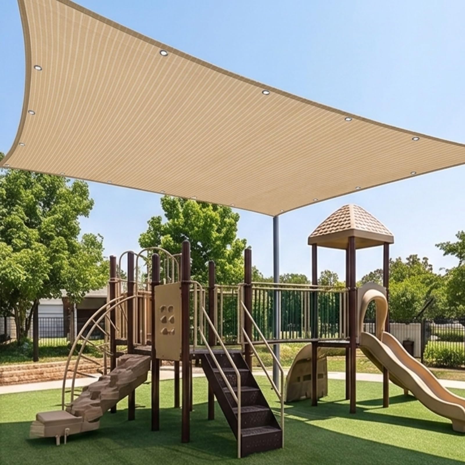 Żagiel Przeciwsłoneczny HDPE Prostokątny 220 x 340 cm Oddychający HDPE Oddychający Oczka Ze Stali Nierdzewnej Dla Patio, Dziedzińca I Basenu, Beżowy