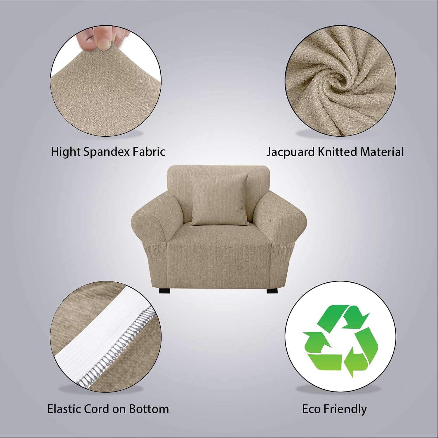 Armchair Slipcover with 1 Pillow Cover for 1 Cushion Couch, Non Slip Furniture Protector with Elastic Bottom, Washable Armchair Cover for Kids, Pets (Armchair, Island Fossi)