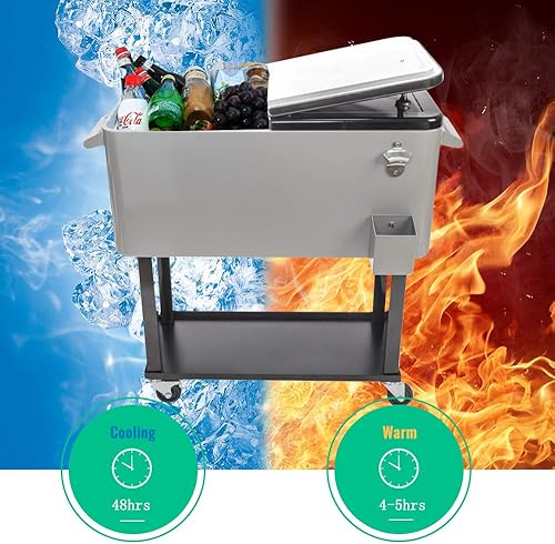 Miniatura 3 de SSLine Enfriador portátil para patio con ruedas, carrito de barra de bebidas frías al aire libre con estante de almacenamiento y abridor de