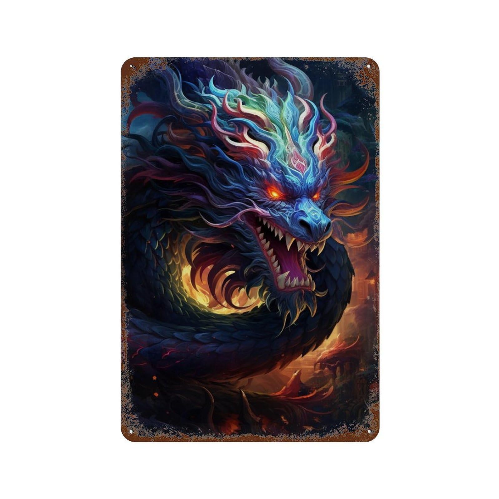 Fantasy Dragon Artwork -8 Retro Metal Sign 11.8"x7.9", Old School Wall Decor for Garage, Bar And Workshop Decor