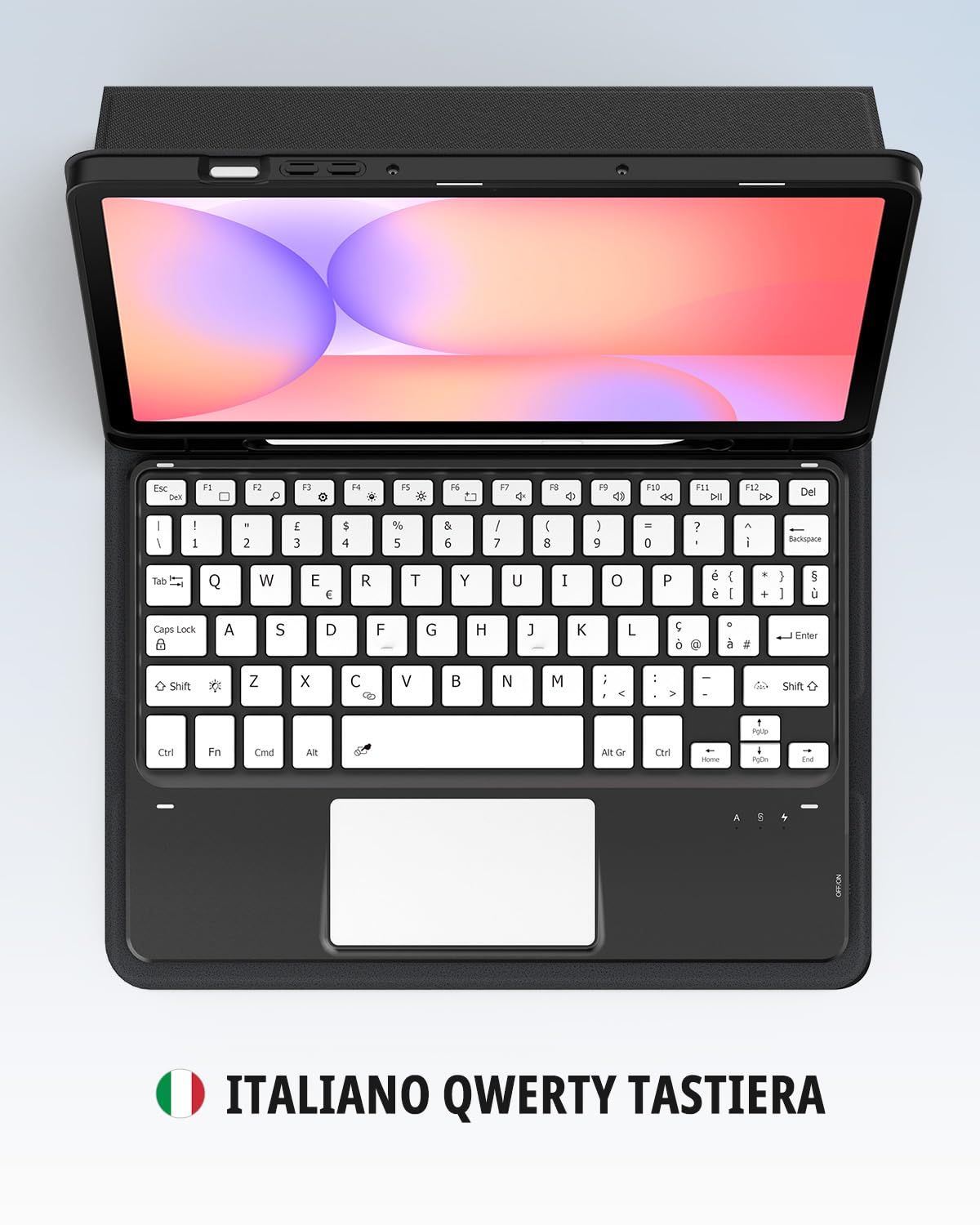 CACOE Cover con Tastiera per Samsung Galaxy Tab S10 Lite / S10 FE / S9 FE/S9 10.9"/11" (2025/2023) con Touchpad, Custodia con Portapenne Tastiera Wireless Staccabile con Illuminazione a 7 Colori, Nero