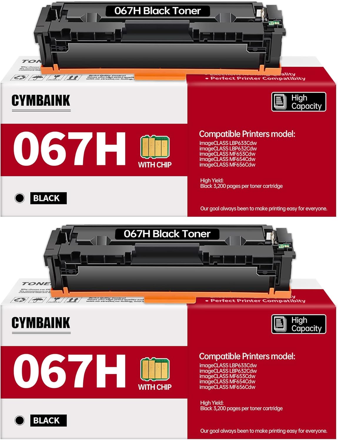 Twin Pack 067H 067 MF656Cdw Toner Cartridge 2 Pack High Yield Compatible Replacement for Canon 067H 067 for Canon imageCLASS LBP633Cdw LBP632Cdw MF653Cdw MF654Cdw MF656Cdw Printer- Black