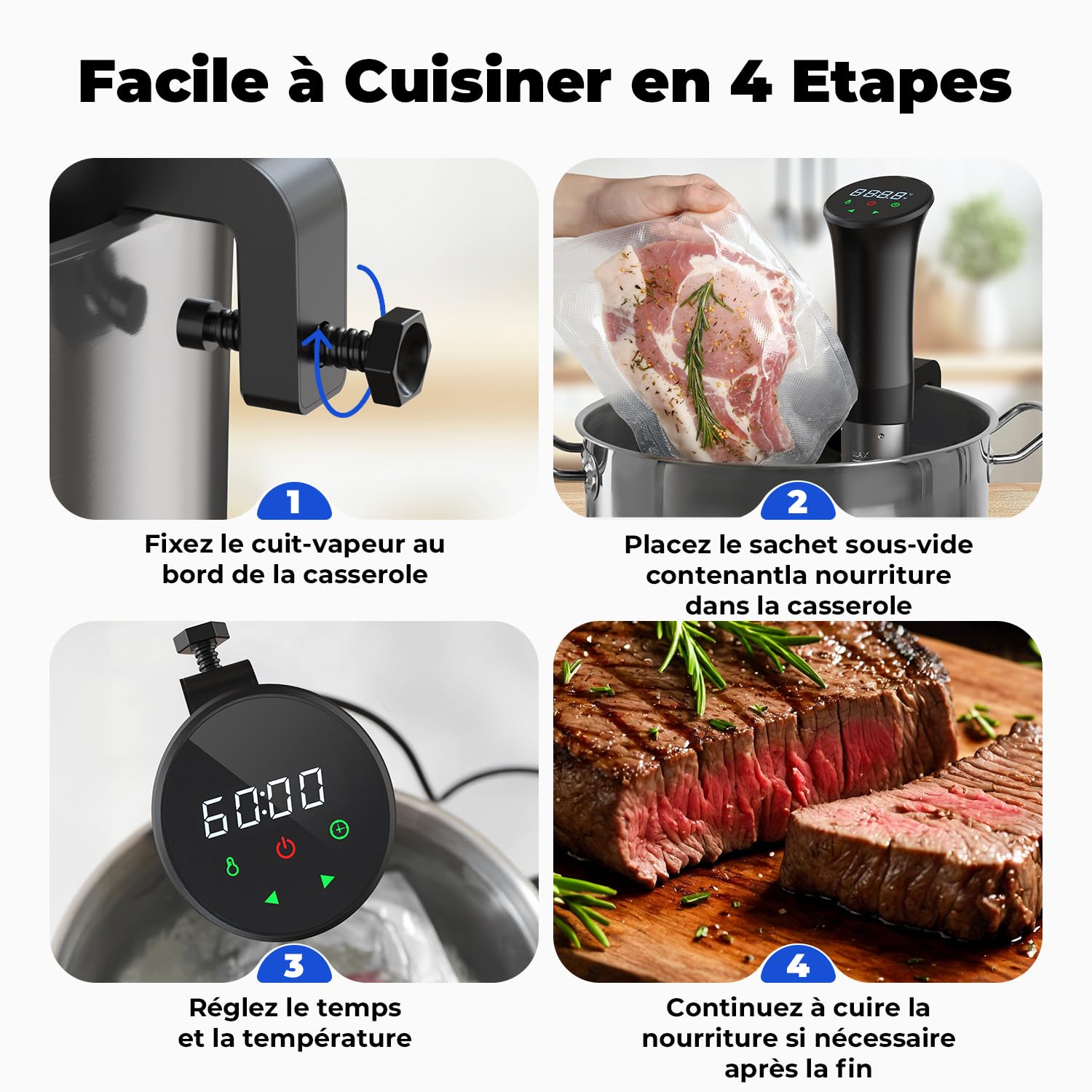 OUSFOT Thermoplongeur Sous Vide, Cuisson Sous Vide de Contrôle Contrôle précis de la température à 0,1 °C, 3D Circulation D'eau D'Immersion de Cuisinière