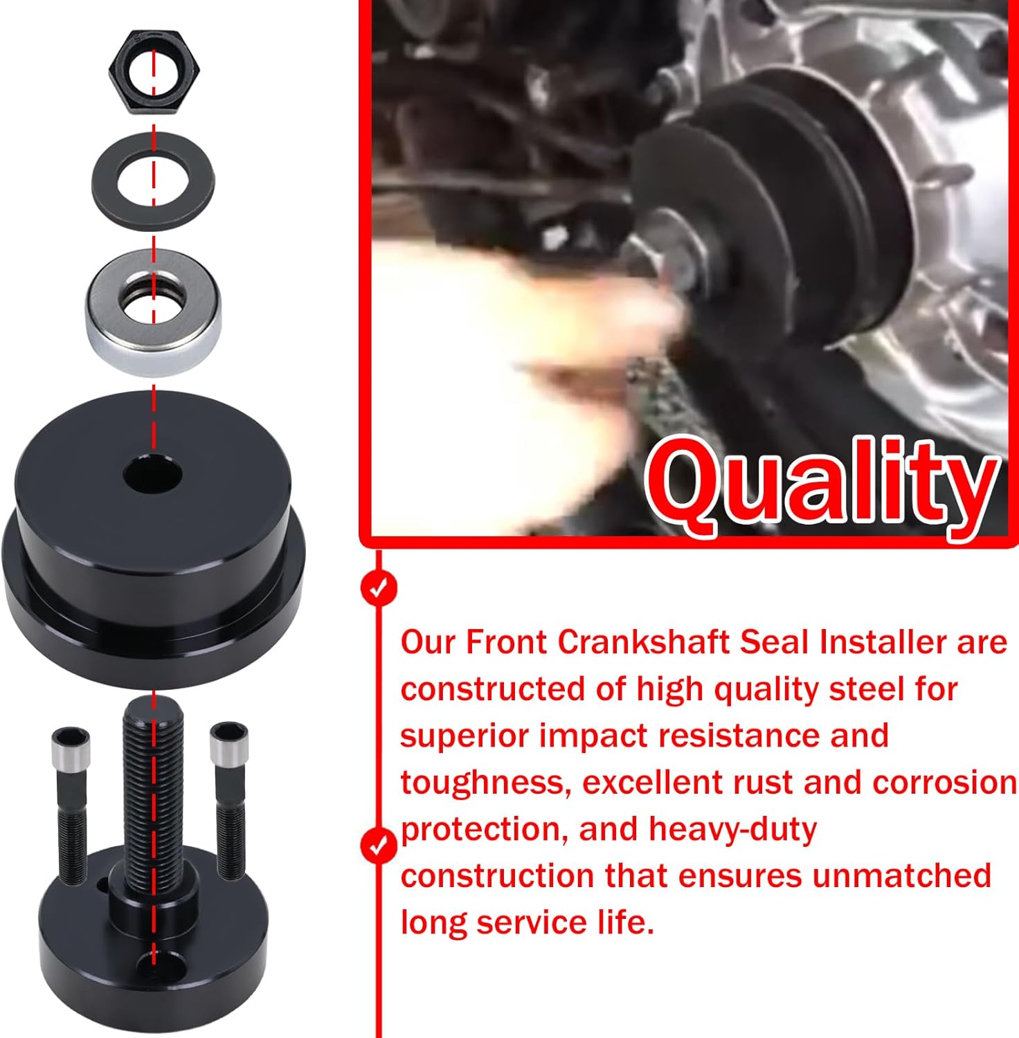 Qagea 303-1259 Front Crankshaft Seal Installer Compatible with 2008-2010 Ford 6.4L Powerstroke Diesel F-250/350/450/550, Super Duty, Vehicles VT365-MaxxForce7, Replaces ZTSE4691