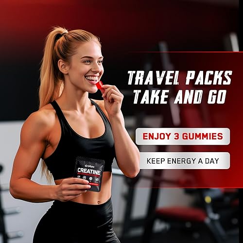 Miniatura 6 de Gomitas de monohidrato de creatina para hombres y mujeres, paquetes de creatina de viaje masticables veganos sin azúcar (0.28 oz por paquete) con