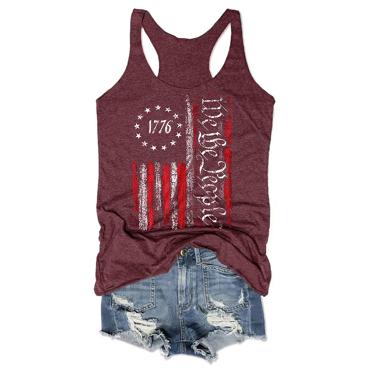 We The People American Flag Tank Tops Women 4th of July Shirts Sleeveless USA Graphic Patriotic Tees
