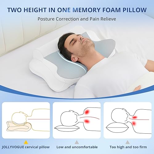 Miniatura 3 de JOLLYVOGUE Almohada cervical para el cuello  Almohada de espuma viscoelástica de contorno para aliviar el dolor de cuello con funda de almohada