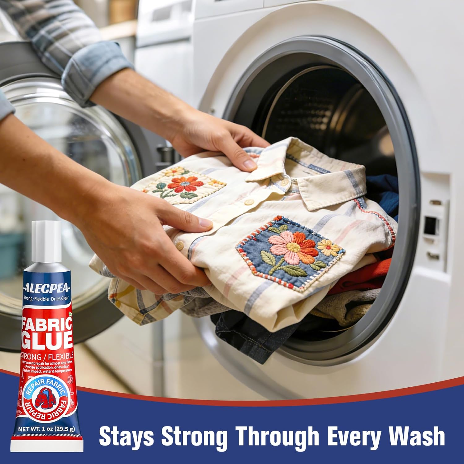 ALECPEA Permanent Fabric Glue Washable, 2-Pack Liquid Stitch for Clothing, Professional Gel Adhesive for Patches, Rhinestones & DIY Crafts, Includes 2 Clips & 1 Stirring Stick, 29.5g x 2 - Image 3