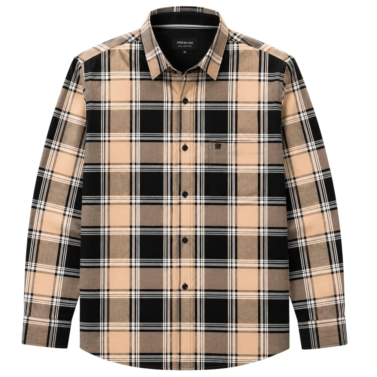 Men's Premium Beige Black Checked Casual Cotton Shirt Full Sleeve Regular Fit Stylish Plaid Pattern Smart Everyday Wear Comfortable Button Down Fashion Shirt-picture-10