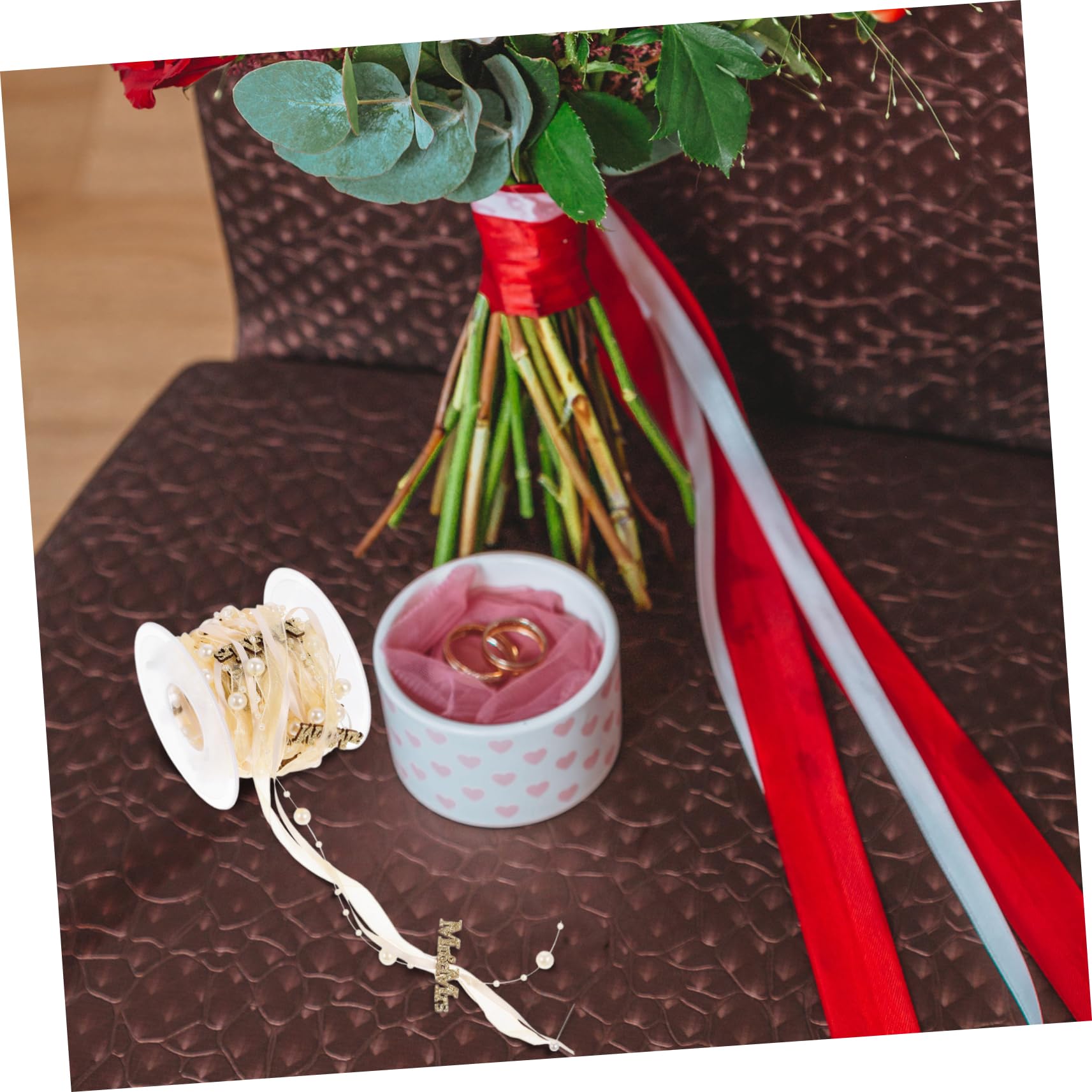 jojofuny 4 Rollen Hochzeitsdekorationsband Groß Burgund Satinbänder Braut- Dusche Party Bänder Für Handwerk Dekorationen Samtband Wünschen Dekorativ Herstellung Bogen Golden Polyester