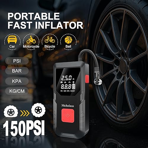Miniatura 3 de Arrancador de batería de coche de 12 V, 8000 mAh, 2800 A con compresor de aire de 150 psI, edición compacta y práctica QB08L segura inteligente,