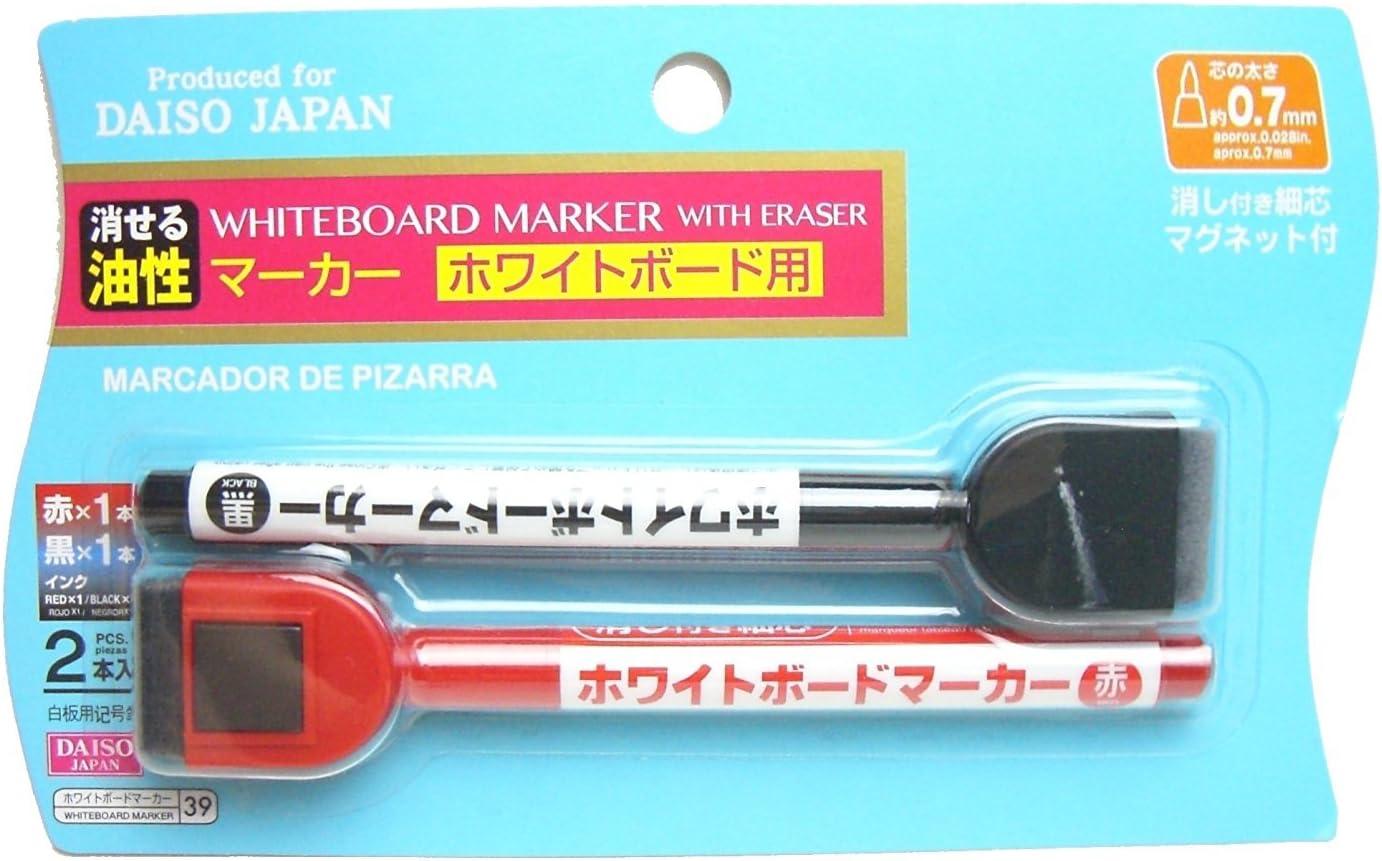 5pieces Whiteboard Dry Erasable Marker Pens , 0.7mm Fine Point (Daiso Black and Red