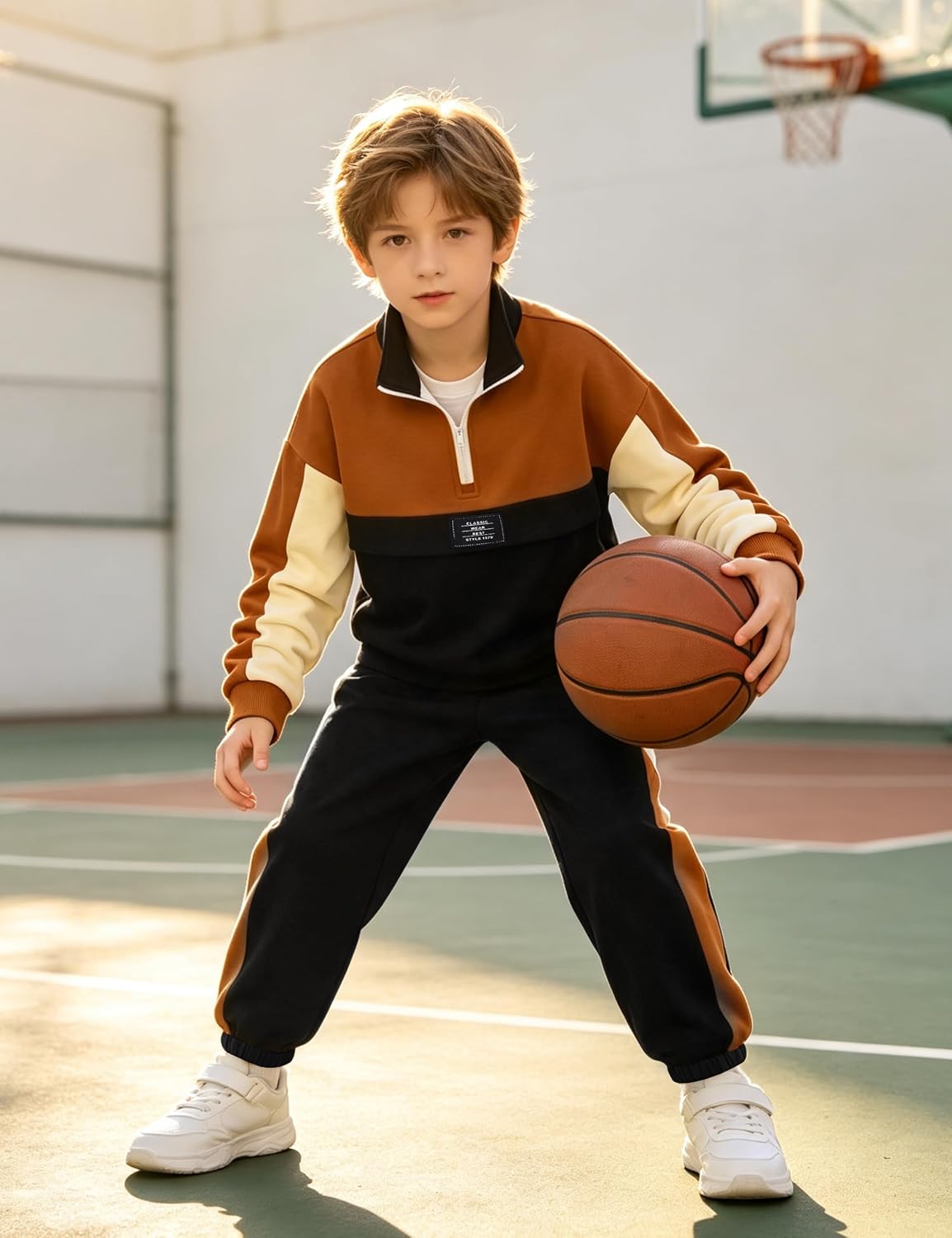 GEMLON Boys Clothes Half Zip Tops Color Block 2PCS Boys Outfits Size 6-14
