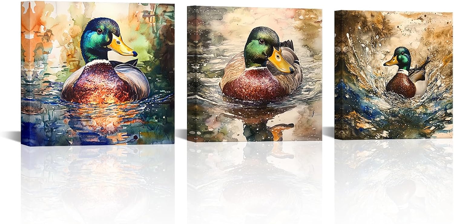ChaudArt 3 Pieces Vintage Rustic Duck Wall Decor Art Poster Print Mallard Decorations for Bar Man Cave Cabin Lodge Hunting Gifts for Men Boys and Hunters