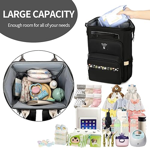 Miniatura 2 de Pomelo Best Mochila para pañales elegante impermeable multifuncional bolsa de bebé grande con cambiador y correas para cochecito (negro)
