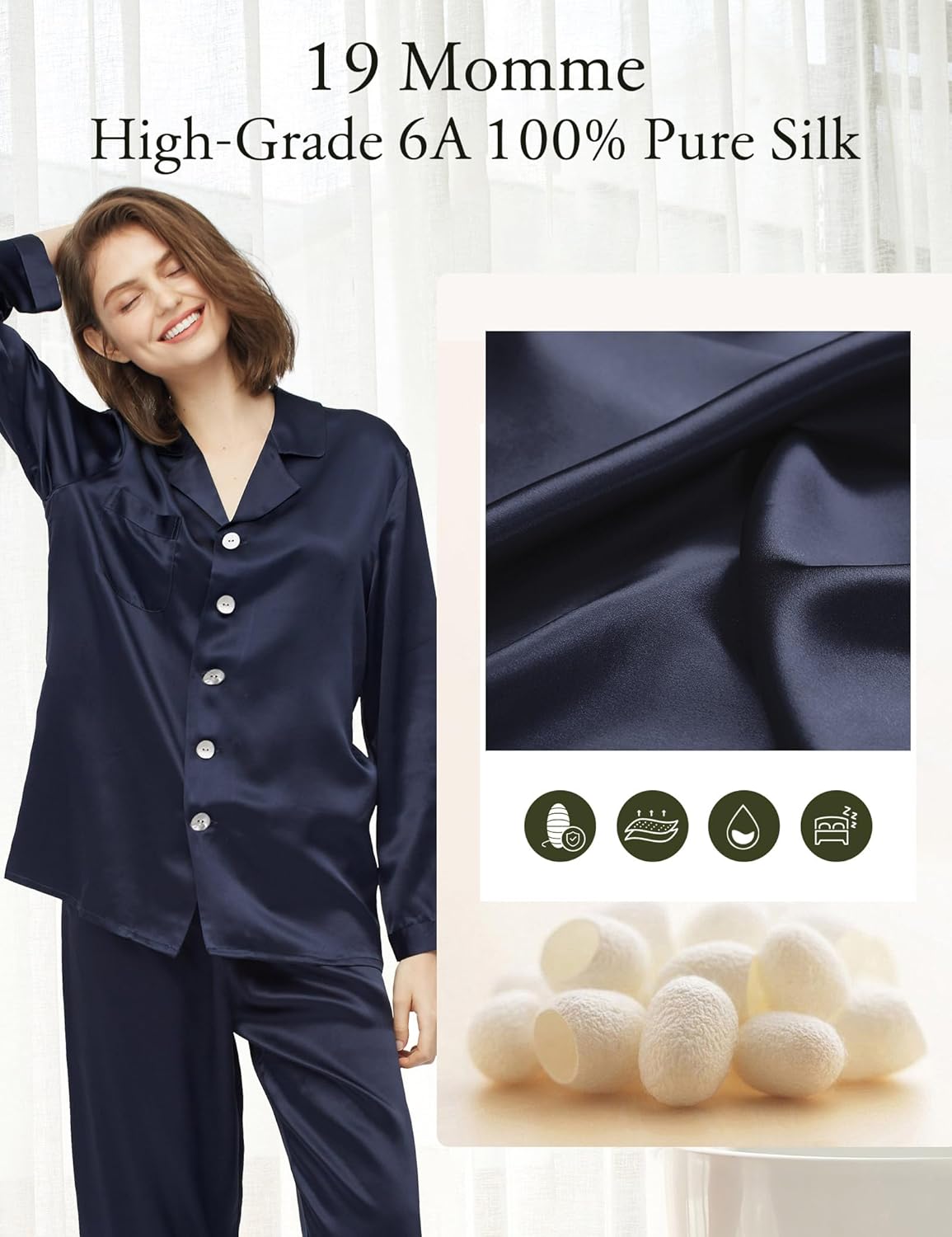 LilySilk 100% Mulberry Silk Pajamas for Women, Silk Hair Scrunchies for Frizz&Breakage Prevention