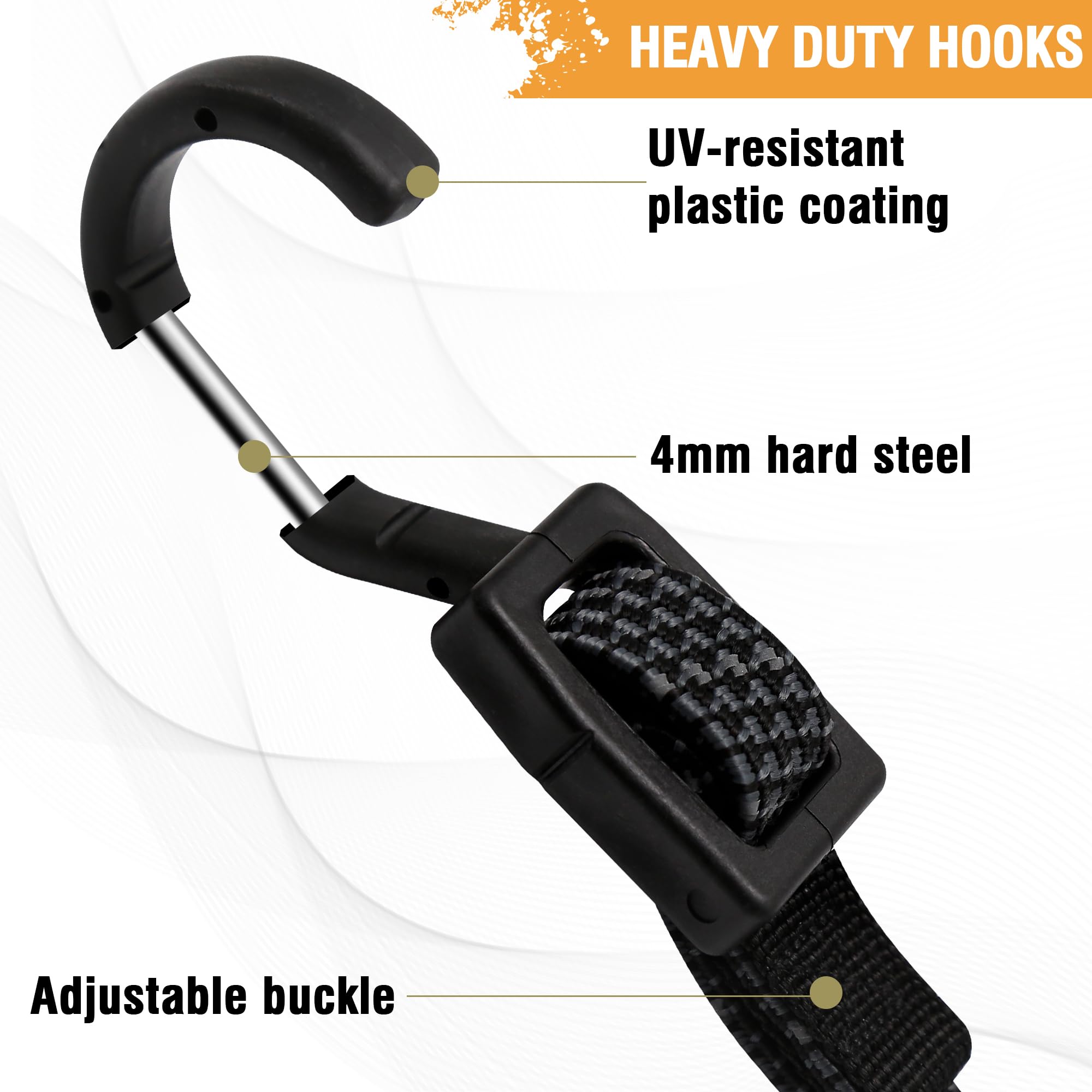 Rugtol Bungee Cords with Hooks Reflective, Flat Adjustable Bungee Cords with Hooks 40 Inch - Image 4