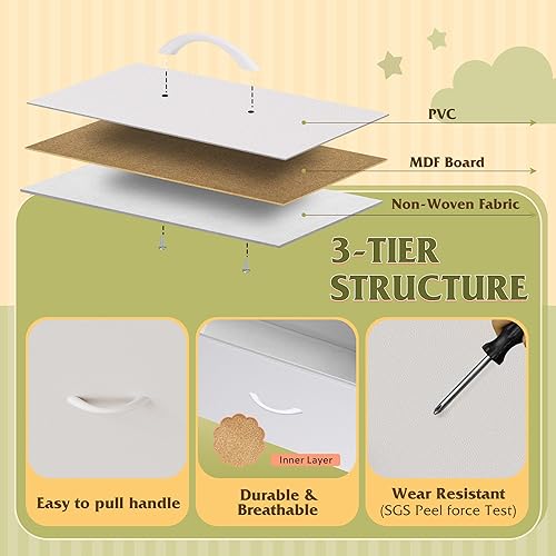 Miniatura 6 de WLIVE - Cómoda alta blanca para dormitorio, 7 cajones y cómodas, cómoda de tela para armario, sala de estar, mesita de noche con marco de metal,