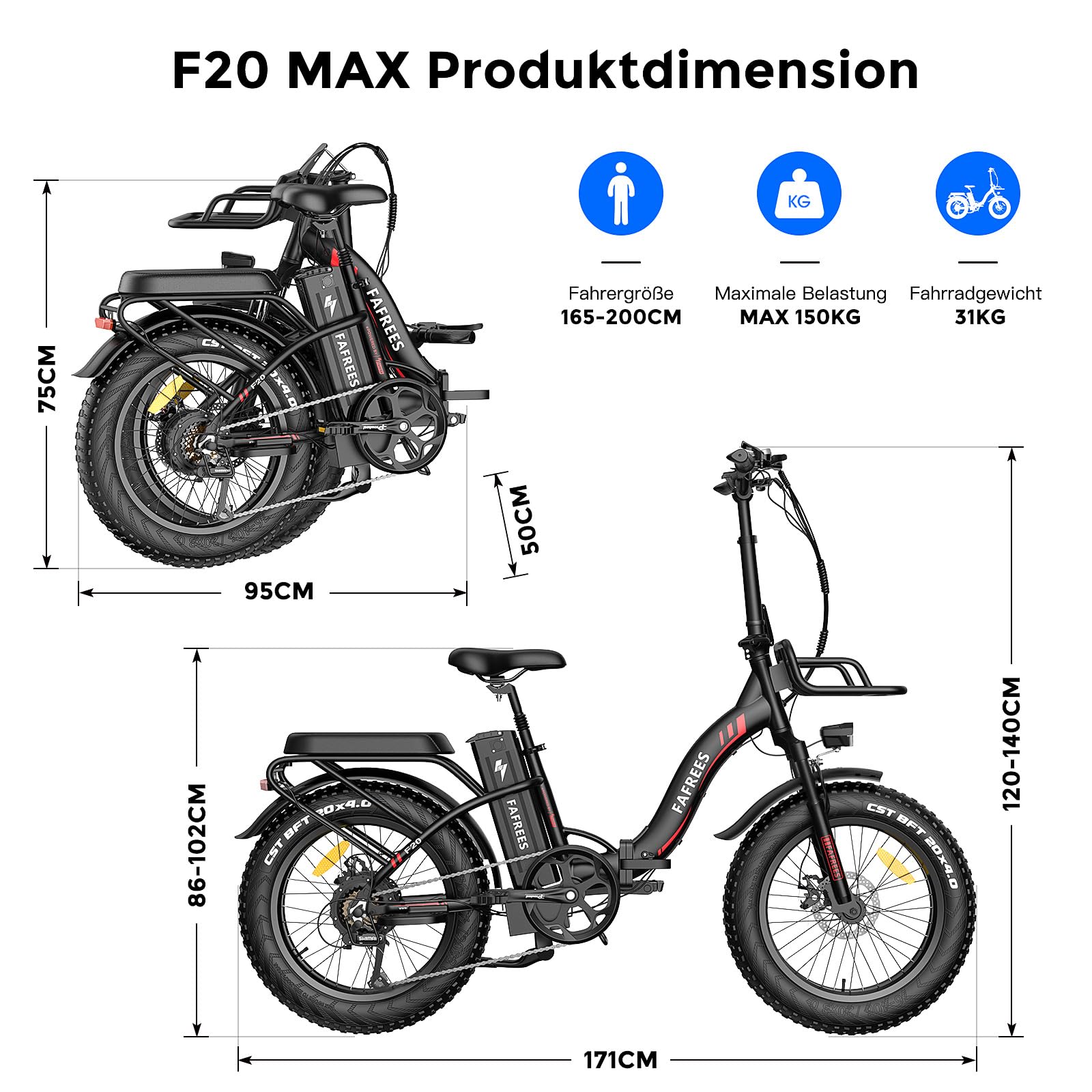 Fafrees E Bike für Männer Frauen, 20 Zoll Elektrofahrrad Faltrad mit 48 V 22.5 Ah herausnehmbarem Akku, 4.0 Fat Tyre Mountain E-Bike mit 7S Gängen, F20 Max