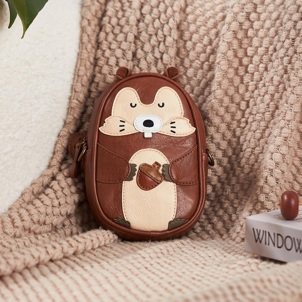 Premium Vegan Leather Novelty Crossbody Purse for Women & Kids – Convertible Mini Backpack with 2 Straps – Whimsical Animal & Sports Designs (Squirrel) – Unique Matching Gift - Image 5