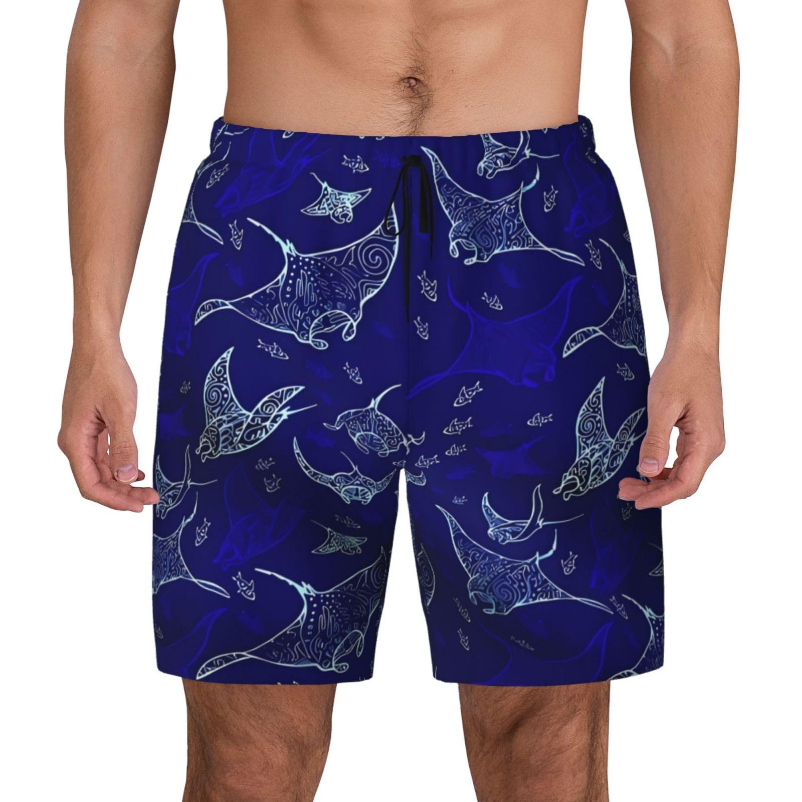 ZhaoYuGoods Manta Ray and Fish Men's Swim Trunks, Bathing Shorts, Printed Swim Shorts for Active Men