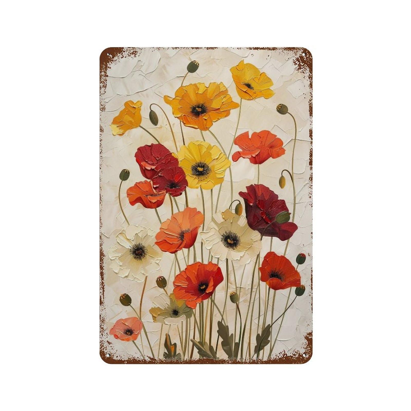 Wujhgrsg Style Textured Impasto Warm Palette Poppy Overlay 01 Wall Art Retro Iron Vintage Metal Tin Sign Poster Modern Decor For Home Cofffee Club Bar Shop 30X20cm