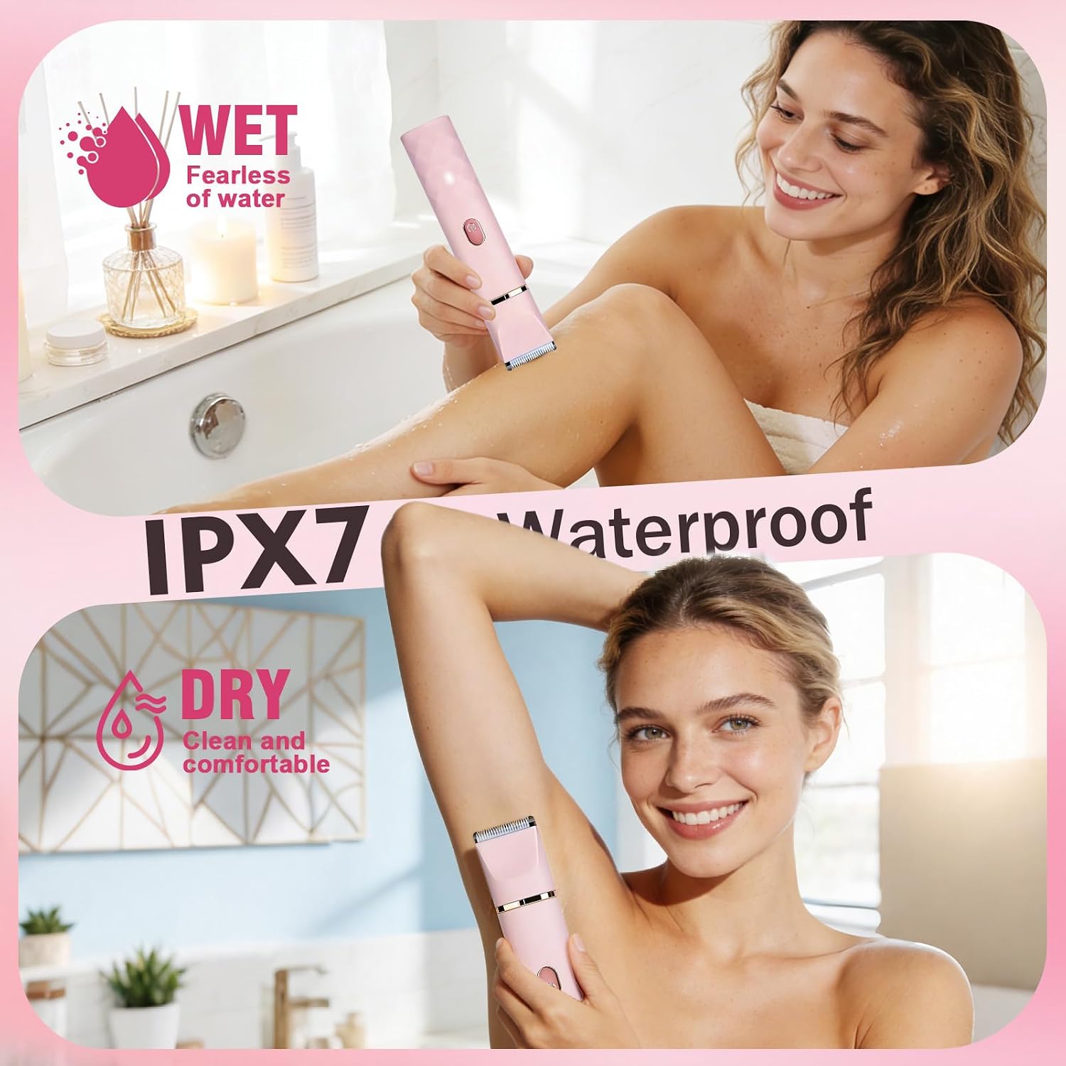 Bikini Trimmer for Women, 2-in-1 Ipx7 Waterproof & Painless Womens Electric Razor for Pubic Hair, Can Be Used for Facial and Pubic Hair, A Ideal Gift for Yourself or Your Female Friends, E