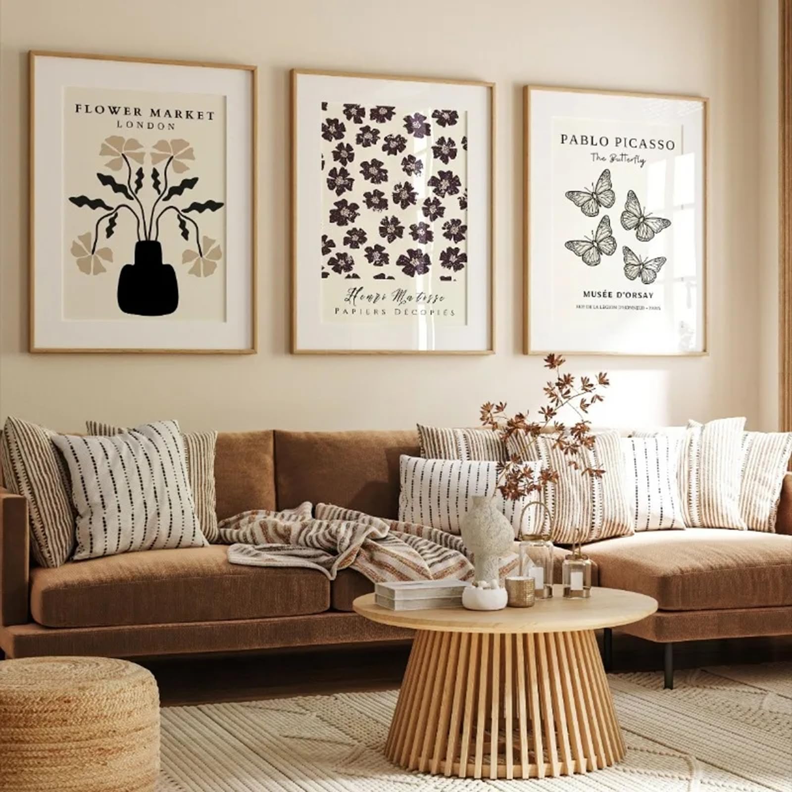 Zbello 1 Set Of 3 Posters, Boho Matisse Wall Art, Abstract Floral Butterfly Posters, Modern Canvas Wall Decoration, Floral Canvas Art Prints For The Living Room And Bedroom, Unframed (30X40cm)
