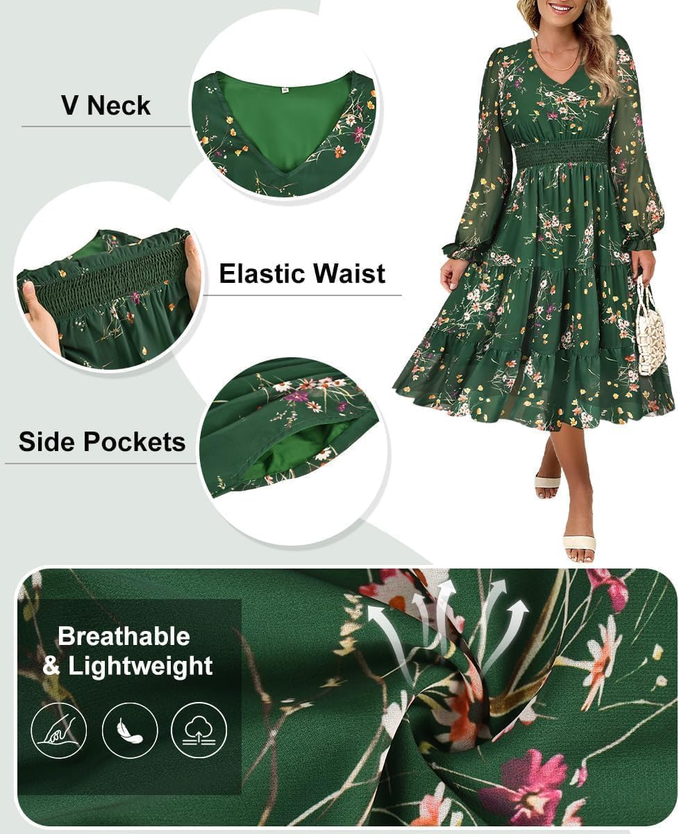 TIYOMI Plus Size Maxi Floral Dress for Women 2025 Long Sleeve V Neck Flowy Dress Empire Waist Wedding Guest Dresses - Image 7