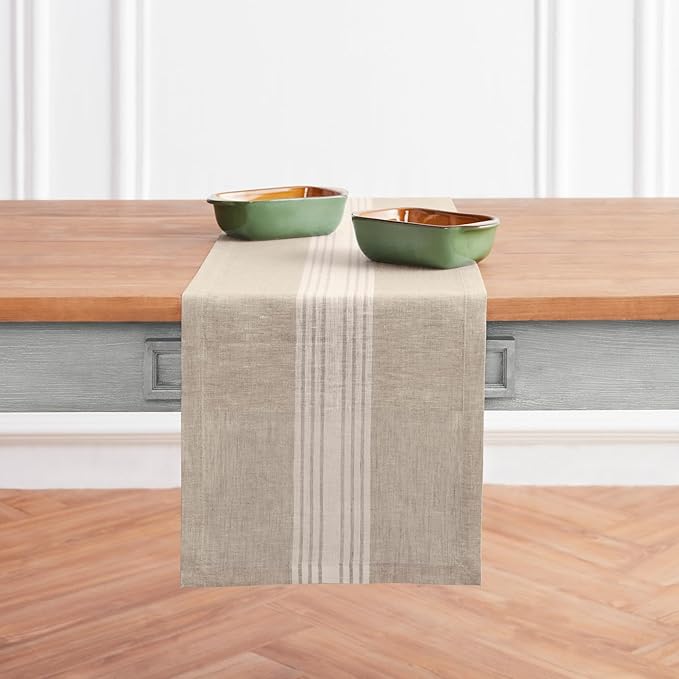 Solino Home Farmhouse Stripe Linen Table Runner 120 inches
